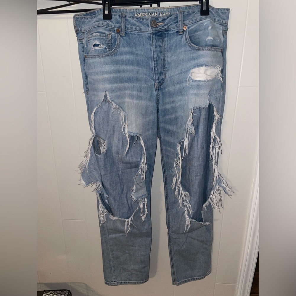 American Eagle Extremely Distressed Blue Jeans